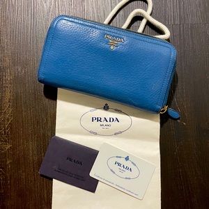 Prada Saffiano Leather Wallet Bluette